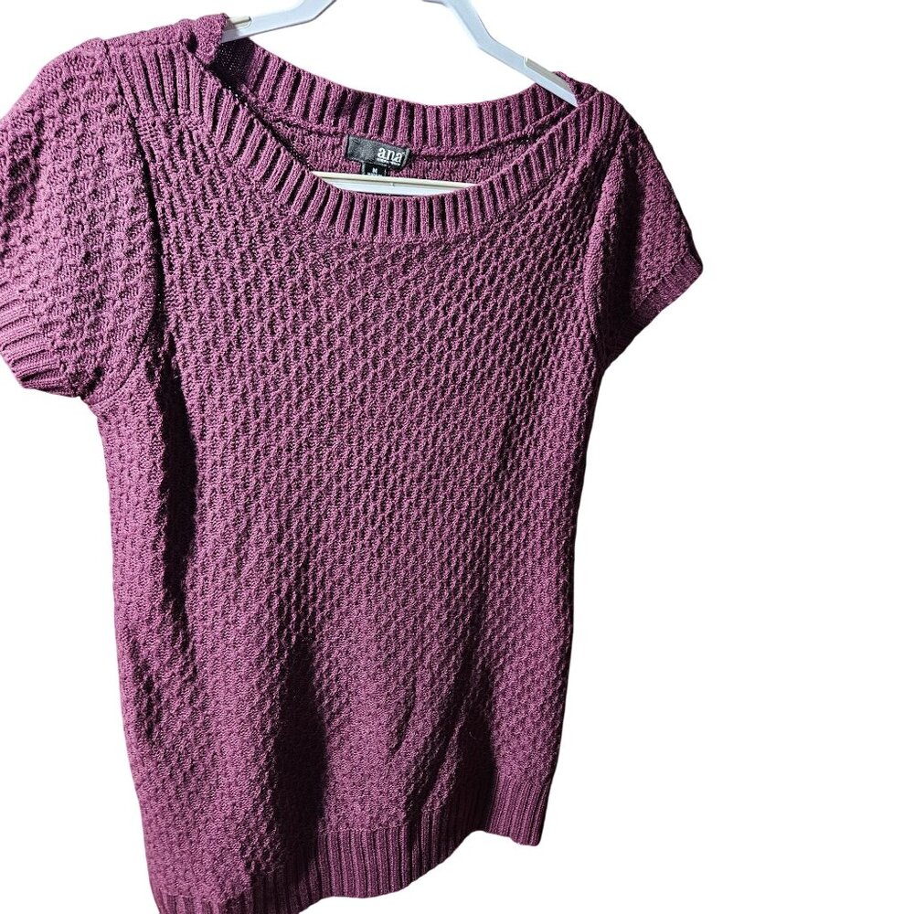 A.N.A. A New Approach Womens Plum Short Sleeve Knit Pullover Sweater Top M